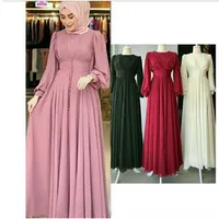 Muslimische Hijab-Kleid 2021 Frauen Solide Button Chiffon Eid Mubarak Party Abend Langes Kleid Arabisch Türkische islamische Kleidung