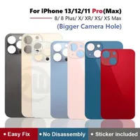BIG HOLE BACK Glasshus för iPhone 8 8Plus X XR XS 11 12 13 PRO MAX BATTERI Bakre täckehus med STICKE