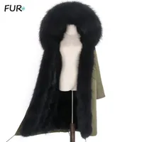 Pelliccia femminile Faux Furtjy 2021 Giacca invernale impermeabile Donne Long Parka Cappotto Real Cappotto Collare naturale Colletto Colletto caldo Streetwear