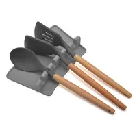 US stock Silicone Multiple Utensil Rest Kitchen Spoon Holder with Drip Pad for Spoons Ladles Tongs Gray