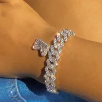 Designer Armband Luxury Smycken Hip Hop Miami Kubansk Länk Armband Led Brev För Kvinnor Bling Baguette Letter A-Z Initials Jewlerys