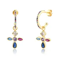 ANDYWEN 925 Sterling Silver Five Color Gold Rainbow Cross Drop Earring Hoops Piercing Ring Jewelry Set For Women Fashion Jewels 922 T2