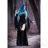 Casual Dresses Women Dress Gothic Retro Big Swing Sleeve Warp Hip Dark For Hollow Out Vestido Feminino