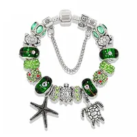 Ozean-Serie Armband Strass Blume Armband Grüne Kristall Retro Große Lochperle Handgemachte Perlen Armband