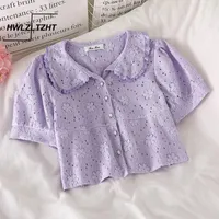 Blusas de las mujeres camisas HWLZltzht Elegante encaje ahuecado 2021 verano estilo coreano camisa mujer tops soplo manga blusa femme blusas