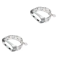 Bandes de montre 2pcs Color Crystal Perles Décor Poignet Bracelet Remplacement Bande Agate Bande Alternative Compatible Pour MI 4 (Blanc)