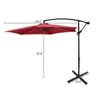 Waco 10 pies Patio Offset Umbrellas Cantilever Parasol, Sombra de jardín, Paraguas de Gran Colgante con Base de Cranquistas, Protección UV impermeable al aire libre, Vino Rojo