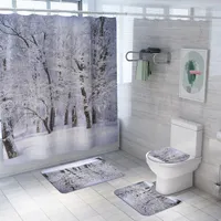 Conjunto de acessórios de banho 4pcs/conjunto 3d Winter Snow Landscape Prind Banheiro Curta