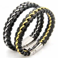 Diseñador único 316L pulseras de acero inoxidable brazaletes regalo para hombre regalo negro cuero punto magnético broche pulsera joyería 1087 Q2