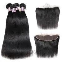 Wholesale Straight Hair 4pcs With 13*2.5 Lace Frontal Peruvian Human Hair Bundles With Closure Virgin Hair Extensions Indian Wholesale