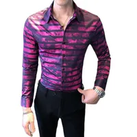 قمصان عادية للرجال 2021 أزياء الربيع الذكور زهرة قميص شريط سليم ملهى ليلي التجارة الخارجية، THEW TREND M-3XL