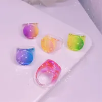 Akrylhartsring Färgrik Genomskinlig Gradient Rainbow Geometrisk Cirkel Ringar För Kvinnor Flickor Party Smycken Gåvor