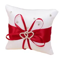 Worzaki biżuterii, torby Pierścień poduszki na ślub z satynowymi wstążkami czerwony + biały 10 cm x