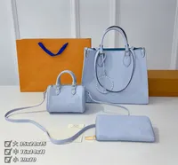 الأزرق الحقيقي حقيبة يد جلدية ثلاث قطع مزيج امرأة الأزياء مصمم حقيبة الكتف عملة محفظة محفظة بطاقة حامل اليد