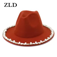 Womens Felt Fedora Hat Wide Brim Panama Cowboy Cowo-Sided Color Matching Jazz Woolen Ladies Hats Cappello Cap Sady