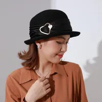 Sombreros de ala nomo 2021 Fedora de lana de invierno para mujeres 100% Sombrero de fieltro Dama Curl Formal Dome Fedoras Red Classic Black Cap