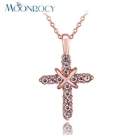 Gota de jóias rosa cor de ouro prata de cristal moda colar de cruz para mulheres gargantilha pingente colares