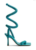 메시 아 스타 샌들 블루 - 그린 나선형 장식 패션 신발 다기능 레저 힐 높이 8.5cm 진짜 가죽 유일한 디자이너 신발 끈 프레임 35-42