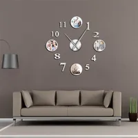PO Picture Frameless FAI DA TE grande orologio da parete muto orologio da parete personalizzato soggiorno decorativo famiglia personalizzata telaio immagini 210913