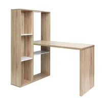 US Stock Commercial Furniture 2 in 1 computer desk/ L-shape Desktop with shelves Oak Wood a36