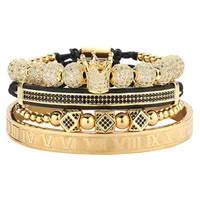 4 pz / set fatti a mano intrecciata braccialetto oro hip hop uomini pave cz zircone corona numerale romana regalo gioielli di lusso regalo di San Valentino Natale