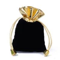 50 adet / grup 9x12 cm Takı Torbalar Kadife Siyah Kadife Hediye Çanta Altın Saten Özelleştirilmiş Logo Baskı Çantası