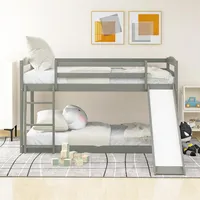 US Stock Bedroom Furniture Twin over Twin Bunk Bed with Convertible Slide and Ladder , Gray422m