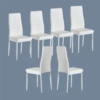 ABD Stok Beyaz Modern Minimalist Yemek Sandalye Mobilya Yanmaz Deri Püskürtülür Metal Boru Elmas Izgara Desen Restoran Ev 303U
