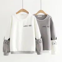 Yolanda Paz Automne Hiver Japonais Sweet Style Femmes Sweatshirt Sweat-shirt Casual Décontracté Col O-Cou À manches longues Gris Pull 210817