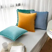 Home Simple Style Solid Color Dutch Velvet Pillow Case Car Decoration Cushion Ball Edge Cover