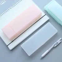 Einfache Multifunktions transparente Bleistiftkoffer frostig Kunststoff rosa grün weiße blaue Bleistifte Stifte Aufbewahrungsbox Taschenhalter Schulbüro Briefpapierbedarf JY0634