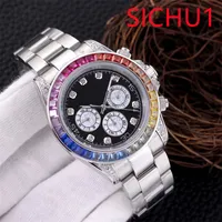 SICHU1-U1 남성 자동 다이아몬드 시계 40mm 세련된 모든 스테인레스 스틸 시계 패션 클래식 3 눈 6 손 디자인 사파이어 유리 방수 기능