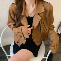 Winter Clothes Women Jacket Bodycon Suede Spring and Autumn New Motorcycle Solid Color Trend Ladies 210422
