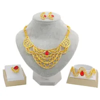 Oorbellen ketting liffly bruids geschenk mode Dubai gouden sieraden sets ingelegd kristal armband ring charme accessoires