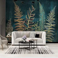 Custom Mural Wallpaper 3D Stereo Golden Lines Plant Leaves Fresco Living Room TV Bedroom Home Decor Modern Simple Wallpapers 3 D