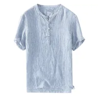 남자 캐주얼 셔츠 티셔츠 탑스 짧은 소매 남자 버튼 멋진 린넨 코튼 스타일 솔리드 스트리트웨어 셔츠 2021