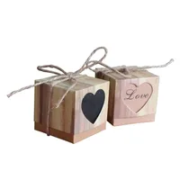 Presentförpackning 100 Förpackningar Box DIY Kraft Paper Love Candy Wood Grain Heart-Shaped Hollow
