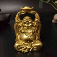 Guld skratta buddha staty kinesiska fengshui pengar maitreya buddha skulptur figurer hem trädgård dekoration statyer lycklig gåva h1102