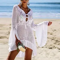 Maillots de bain pour femmes Menore Femmes Crochet Couverture tricotée Housse Plage Tunique Tunique Long Pareos Bikini Bain de bain Combinaison Vêtements de plage Robe Plage