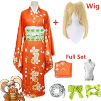 Anime Super Danganronpa 2 HIYOKO SAIONJI Kimono Cosplay Costume Dorosłych Kobiet Pomarańczowa Dress Kimono Halloween Odzież Kostuums Q0821