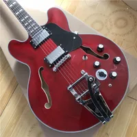Custom wholesale high-quality maple model 335 electric guitar with tremolo red jazz semi-hollow
