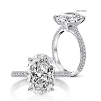 Luxury Smycken Real 925 Sterling Silver Bröllop Ringar Stor Oval Klipp Vit Topaz CZ Diamant Gemstones Eternity Women Band Ring 1113 B3