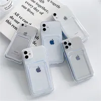 iPhone 14 Plus 13 Pro Max Mini 12 11 XR 8 카메라 보호 커버를위한 카드 슬롯이 포함 된 Crystal Soft TPU 전화 케이스