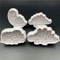 4 teile / satz Dinosaurier Kunststoff dekorative Keksform DIY Küche Kuchen Dekorieren Werkzeuge Cookie Fräser Stempel Fondant Embosser Die