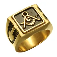 Unique Masons Masonic Rings Stainless Steel Black Oil Dripped Gold Compass Square Freemason Signet Ring Freemasonry Fraternal Association Men&#039;s Jewelry