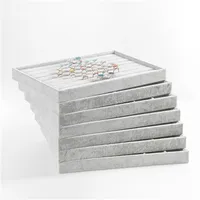 Gray Velvet Jewelry Display Tray Holder Ring Necklace Earrings Pendant Flat Trays for Jewellery Showcase Kiosk Accessories Organizer 613 Z2