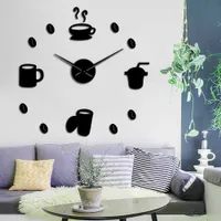 Signes de café sans cadre 3D DIY Mur Art Horloge Classic Cafe Cafe Bean Mute Acrylique Autocollant Cafés Coffee Shop Décor Clock montre X0726