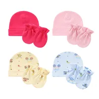 Baby Anti Scratching Cotton Gloves Infant Hat Set Newborn Face Protection Scratch Mittens Breathable Cotton Warm Cap Baby Bonnet 2498 Q2