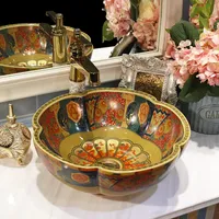 Ceramic Bathroom Sinks Lavobo Round Counter top bathroom basin washbasin flower antique