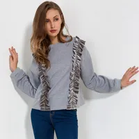 Women&#039;s Hoodies & Sweatshirts WKOUD Fashion Ruffles Patchwork Pullovers Long Sleeve Sweatshirt Female Casual Wear Streetwear H1018